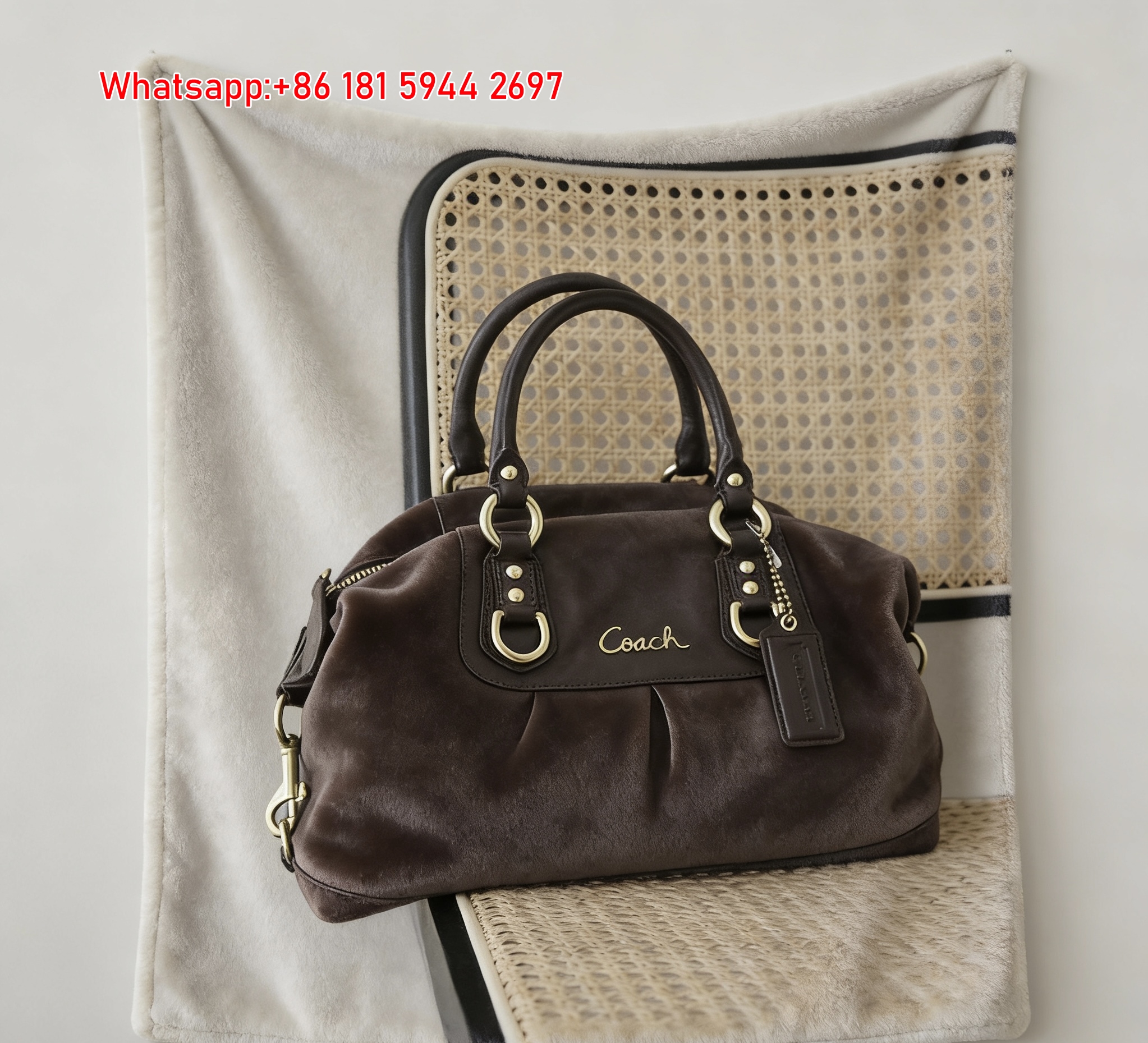 Coach Dark Brown Satchel Bag Print Flannel Sofa Throw Blanket for Wall Decor C210